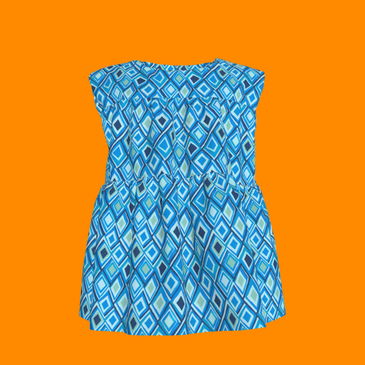 Kid's Sleeveless Ruffle Top in Aqua Argyle