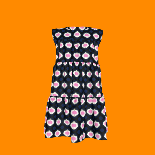 Kid's Ruffle Dress With Lining in Ink Tie Dye