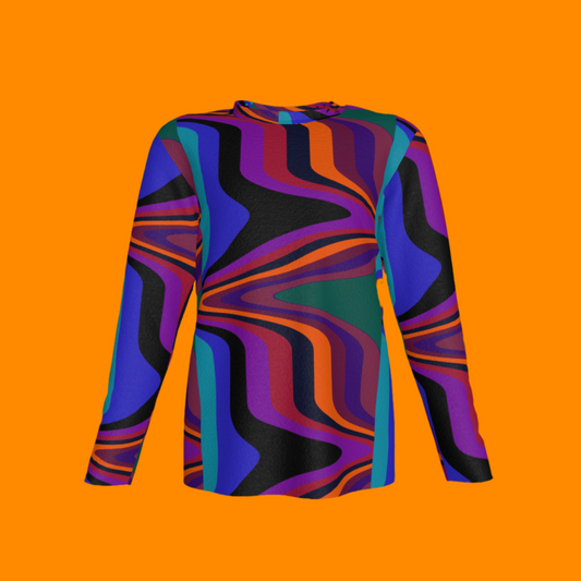 Kid's Long Sleeve T-Shirt in Fun Retro Purple in Cotton Spandex Lightweight Jersey