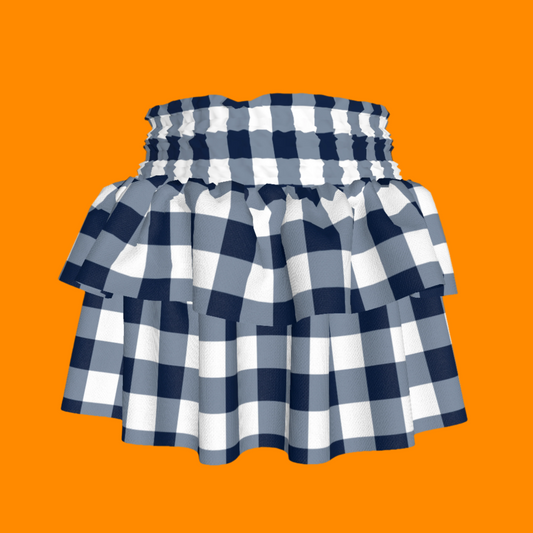 Smocked Ruffle Skirt in Navy Gingham