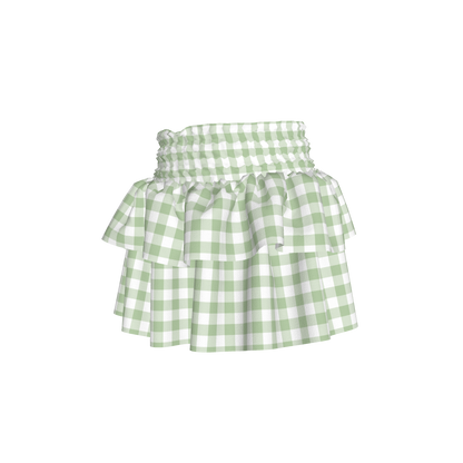 Smocked Ruffle Skirt in Pastel Green Gingham