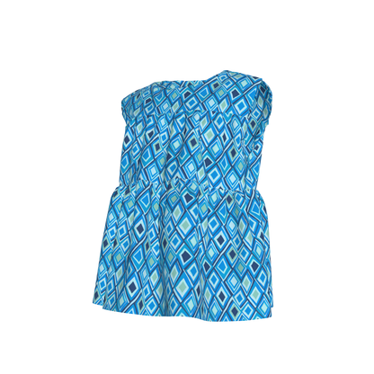Kid's Sleeveless Ruffle Top in Aqua Argyle