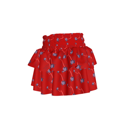Kid's Smocked Skirt in Sprinkle Flowers Red in Light Cotton Slub