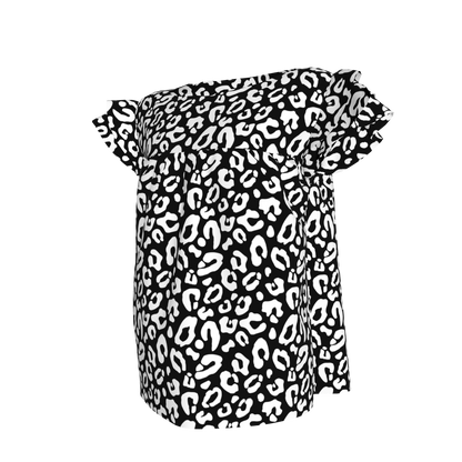 Kid's Ruffled Sleeve Top in Black Kitty Cat Dreamer