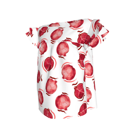 Kid's Ruffled Sleeve Top in Spring Pomegranates