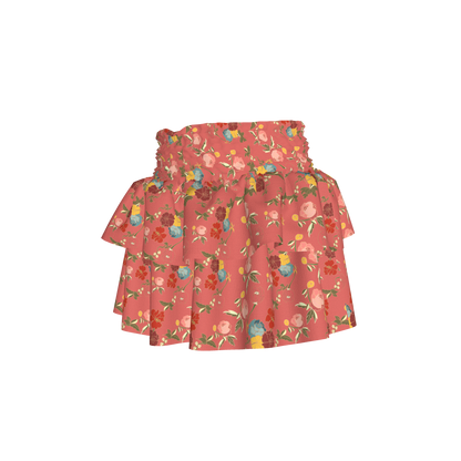 Kid's Smocked Skirt in Belle Flowers Pink in Light Cotton Slub
