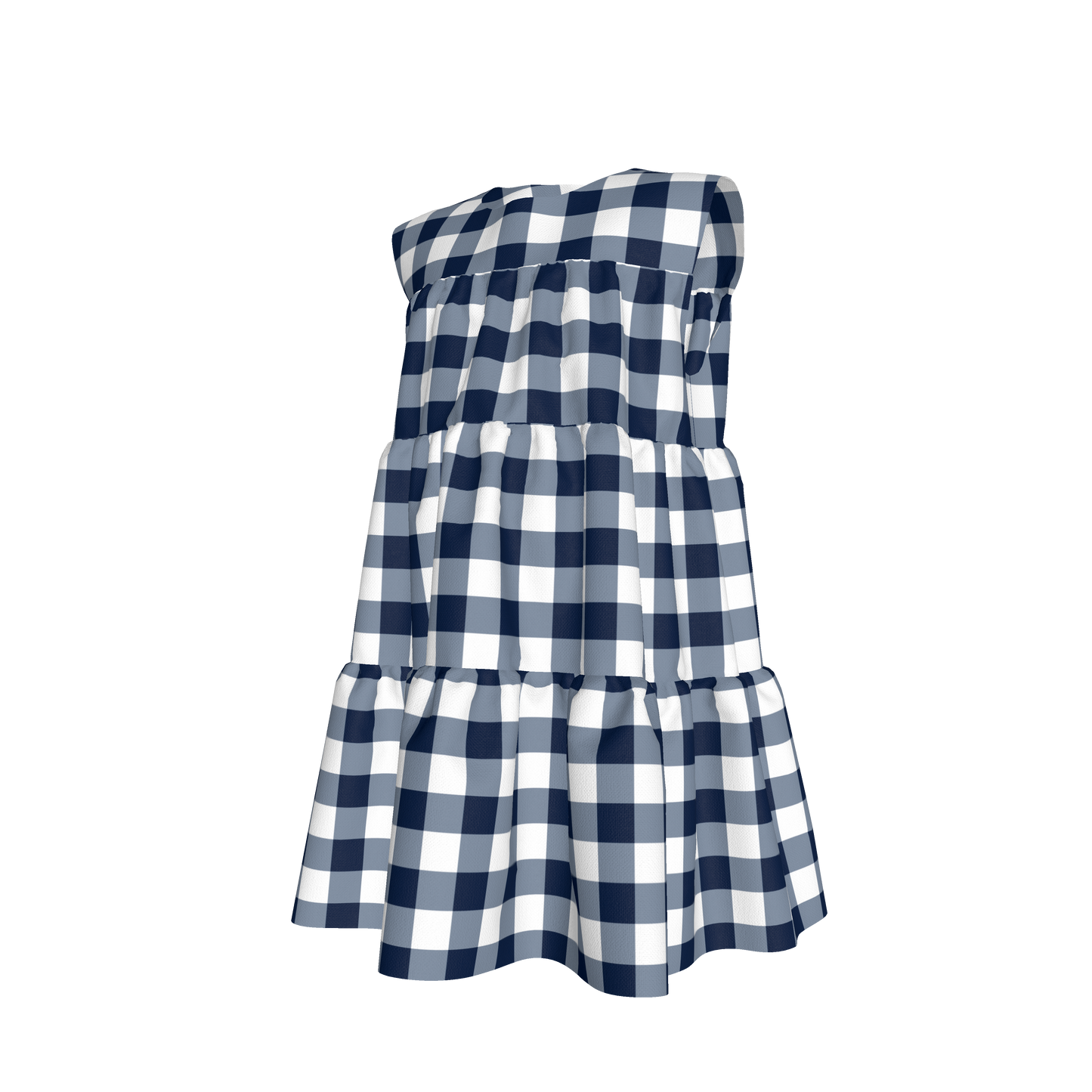 Ruffle Dress without Lining in Navy Gingham