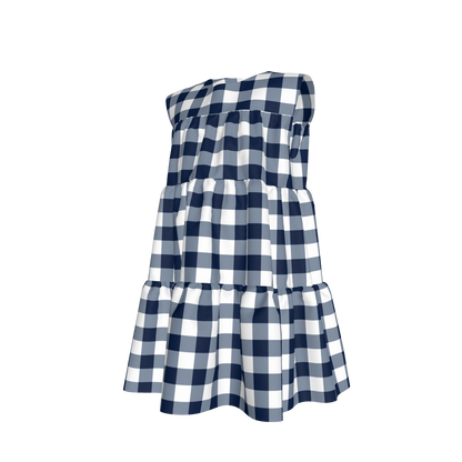 Ruffle Dress without Lining in Navy Gingham