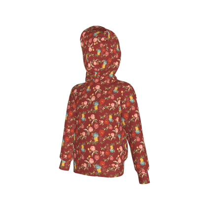Kid's Pullover Hoodie in Belle Flowers Red in Fleece Back Stretch Organic Terry