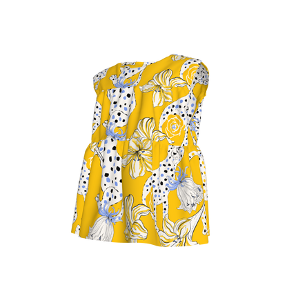 Kid's Sleeveless Ruffle Top in Sketching Summer Yellow