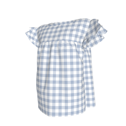 Ruffled Sleeve Top in Pastel Blue Gingham
