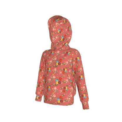 Kid's Pullover Hoodie in Belle Flowers Pink in Fleece Back Stretch Organic Terry