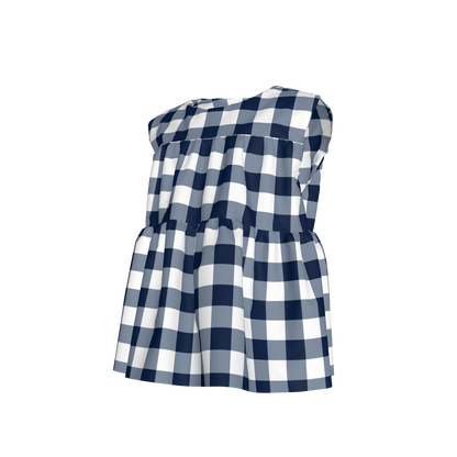 Sleeveless Ruffle Top in Navy Gingham