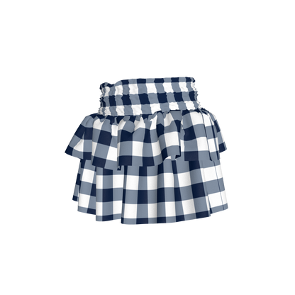 Smocked Ruffle Skirt in Navy Gingham