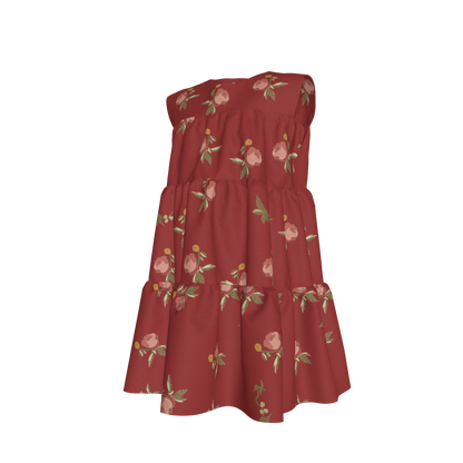 Kid's Ruffle Dress in Belle Bloom Red in Light Weight Slub