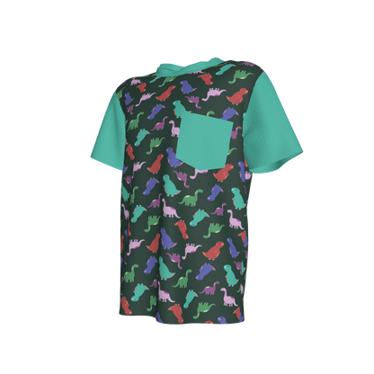 Teal Dino Party Pocket T-Shirt