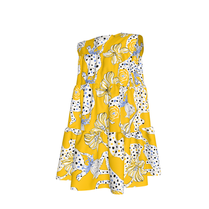Kid's Ruffle Dress with Lining in Sketching Summer Yellow