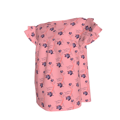 Kid's Ruffled Sleeve Top in Sprinkle Flowers Pink in Light Cotton Slub