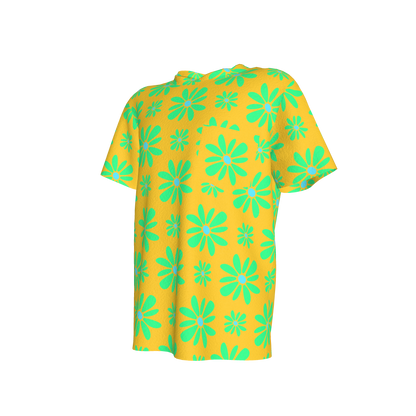 Kid's Pocket T-Shirt in Flower Bloom Yellow & Bright Green in Cotton Spandex Lightweight Jersey