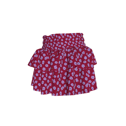 Kid's Smocked Ruffle Skirt in Micro Purple Poppies