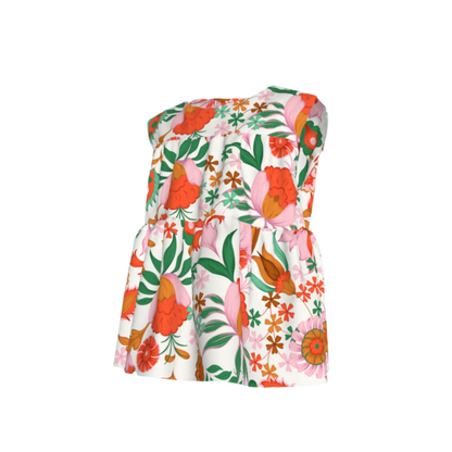 Kid's Sleeveless Ruffle Top in Ecru Dutch Blossoms