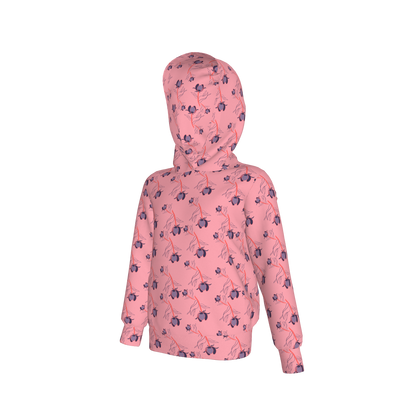 Kid's Pullover Hoodie in Sprinkle Flowers Pink in Fleece Back Stretch Organic Terry