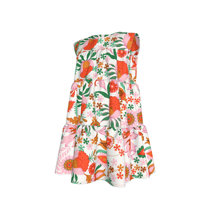 Kid's Ruffle Dress in Ecru Dutch Blossoms