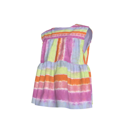 Rainbow Tie-Dye Sleeveless Ruffle Top
