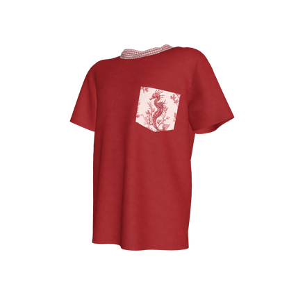 Seahorse Pocket Detail Tee in Red