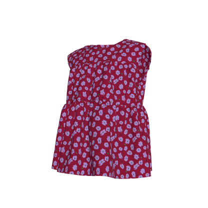 Kid's Sleeveless Ruffle Top in Micro Purple Poppies