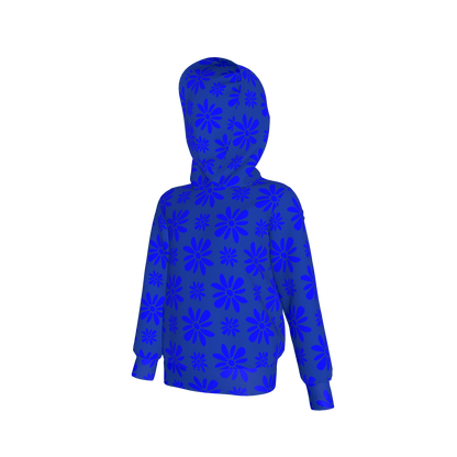 Kid's Pullover Hoodie in Flower Bloom Bright Blue in Fleece Back Stretch Organic Terry
