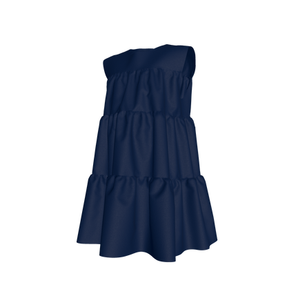 Ruffle Dress without Lining in Solid Blue Gingham