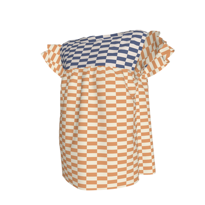 Yellow & Blue Gingham Mix Ruffled Sleeve Top