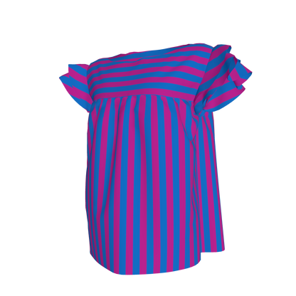 Red & Blue Stripes Ruffle Sleeve Top