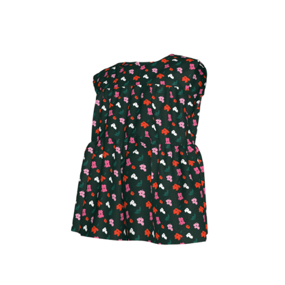 Kid's Sleeveless Ruffle Top in Evergreen Painted Poppies