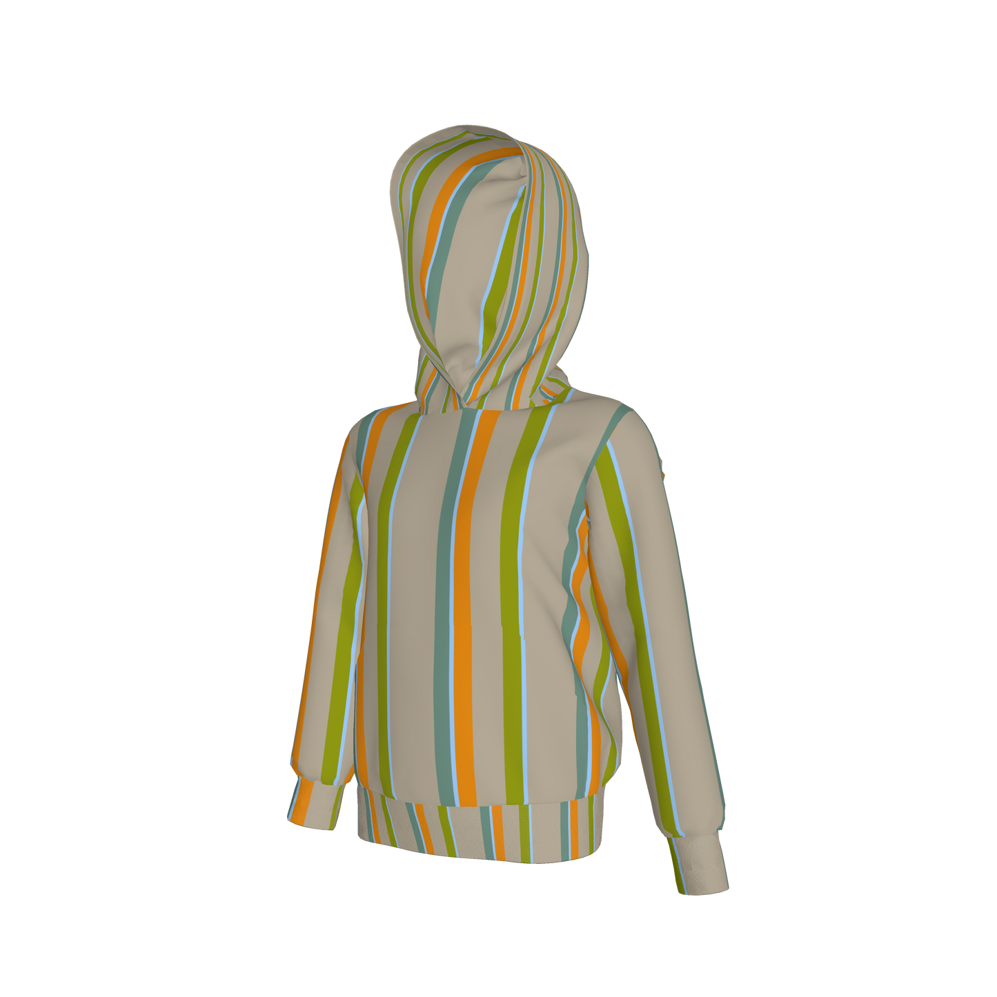 Kid's Pullover Hoodie in Stripes Earthtones in Fleece Back Stretch Organic Terry