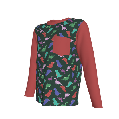 Red Dino Party Long Sleeve Pocket T-Shirt