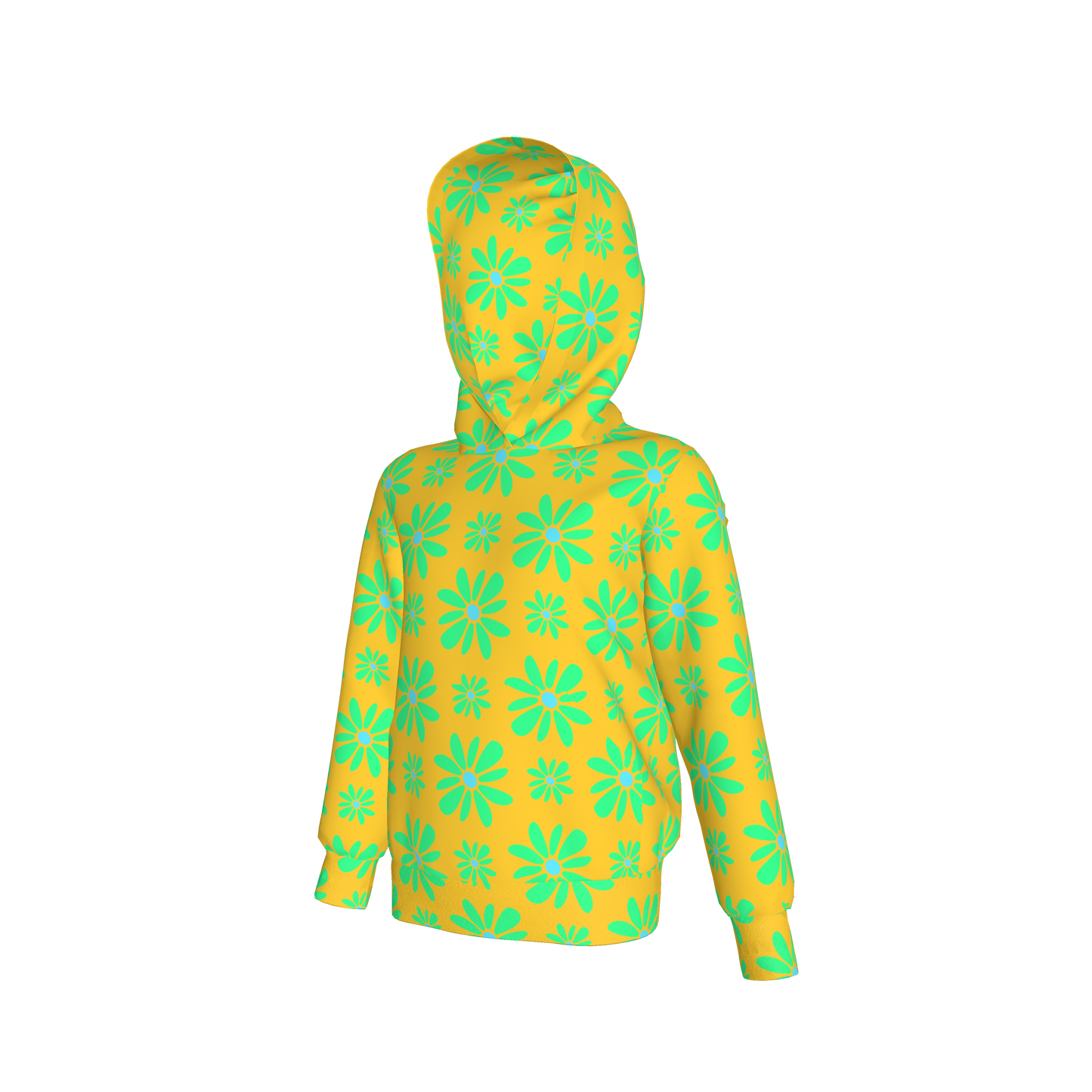 Kid's Pullover Hoodie in Flower Bloom in Yellow & Bright Green in Fleece Back Stretch Organic Terry