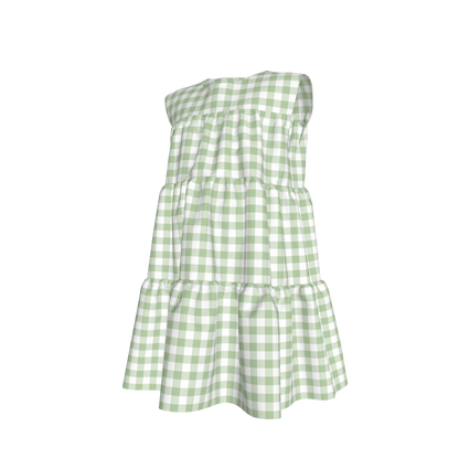 Ruffle Dress without Lining in Green Gingham