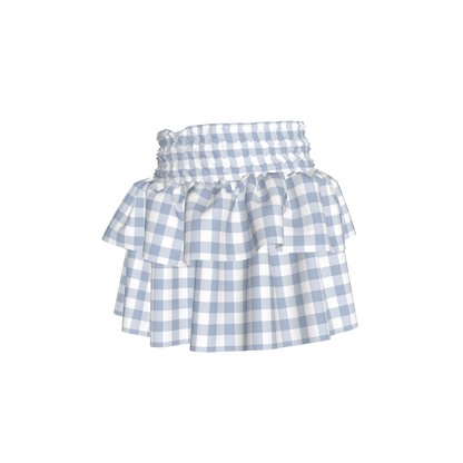 Smocked Ruffle Skirt in Pastel Blue Gingham