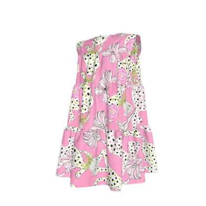 Kid's Ruffle Dress with Lining in Sketching Summer Pink