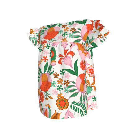 Kid's Ruffled Sleeve Top in Ecru Dutch Blossoms