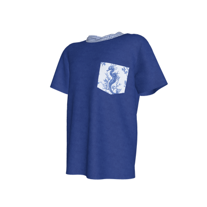 Seahorse Pocket Detail Tee in Blue