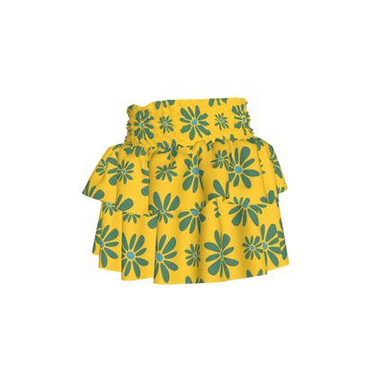 Kid's Smocked Skirt in Flower Bloom in Yellow & Acqua in Light Cotton Slub