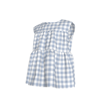 Sleeveless Ruffle Top in Pastel Blue Gingham