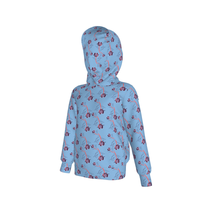 Kid's Pullover Hoodie in Sprinkle Flowers Light Blue in Fleece Back Stretch Organic Terry