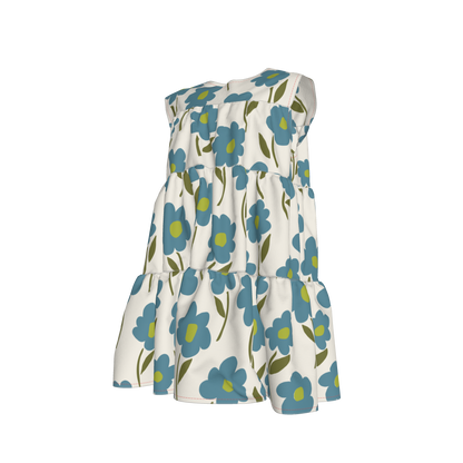 Blue Floral Ruffle Dress with Lining