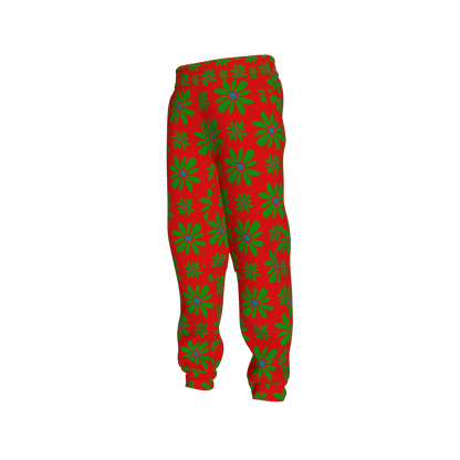 Kid's Jogger in Flower Bloom Red & Bright Green in Heavy French Terry White