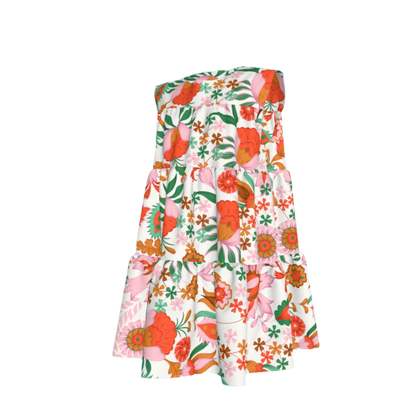 Kid's Ruffle Dress with Lining in Ecru Dutch Blossoms