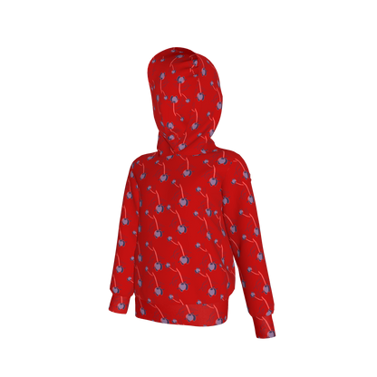 Kid's Pullover Hoodie in Sprinkle Flowers Red in Fleece Back Stretch Organic Terry